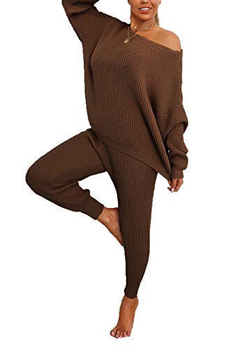Joyfunear Women's Casual Knit Sweater Loose Pullover Top and Pants