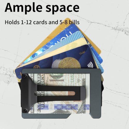 Image of Minimalist Carbon Fiber Wallet for Men, Money Clip Cash Strap Wallet, RFID Blocking Metal Wallet Aluminum Card Holder,Front Pocket Wallet(Matte Grey)
