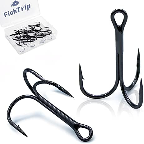 FishTrip 90pcs Fishing Treble Hooks with Split Rings,7 Sizes High Carbon Steel Brabed Sharp Triple Hook,Replacement Fishing Hooks on Hard Lures for Freshwater Saltwater