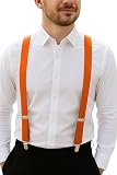 trilece Orange Mens Suspender with 3 Strong Clips Adjustable Braces