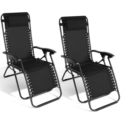 IDMarket - Lot de 2 fauteuils de Jardin inclinables Relax Grand Confort Noir