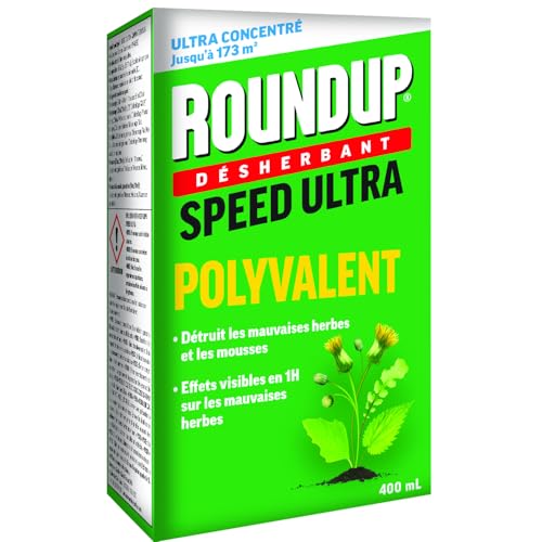 ROUNDUP Désherbant Jardin Polyvalent Concentré – Action 2-en-1 : Mauvaises Herbes & Mousses – Résultats dès 1h – 400ml