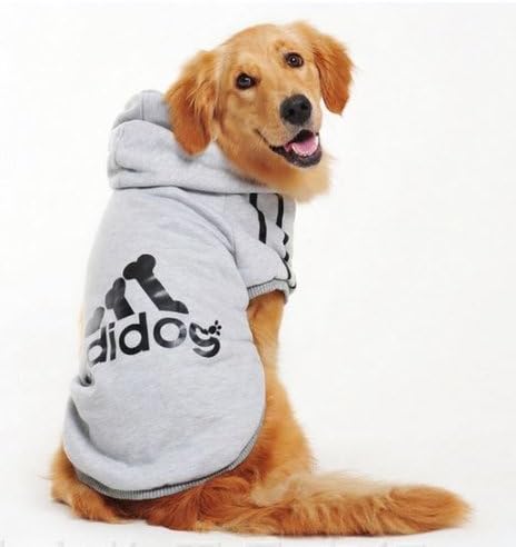 Adidog Grey Bigger Dog Sweatshirt Hoodie Jacket - For the Bigger Pet Pal (M (Length: 22.4"))