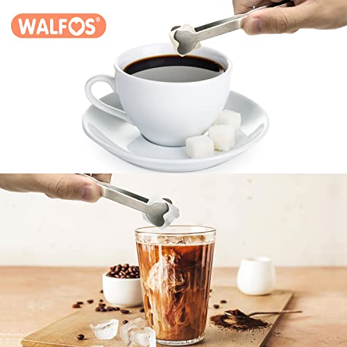 Walfos Mini Tongs, 8Pcs Stainless Steel Small Tongs 5Inch Heart Shape Serving Tongs, Small Kids Tongs For Serving Food, Cooking,Appetizers,Ice Cube, Fruits, Sugar #TOP1