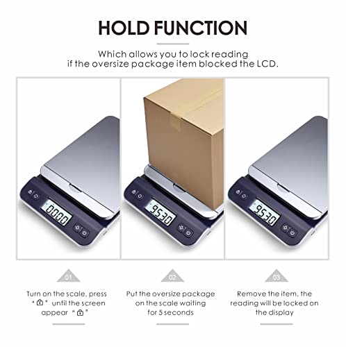 UNIWEIGH digital Postwaage 39kg/86lb, Briefwaage, Paketwaage, Plattformwaage, Küchenwaage, Grammwaage, Postal Scale mit Hold-Tara-Funktion für Büro, Haus,Lager, Markt, USB-Kabel, Maßband (Blau)