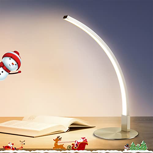 Depuley Lampada da Comodino a Led, 6W Lampada da Scrivania in Alluminio, Lampada da Tavolo Led Luce Bianca Calda con Spina Decorazione Argento per Soggiorno, Camera da Letto, Ufficio