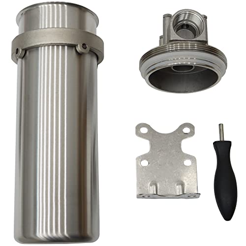 Intbuying Heavy Duty Water Filter Shell Housing Whole House Water Purification Of 304 Stainless Steel -10 Inch Filter 1 Inch Npt Inlet And Outlet With Bracket And Wrench Pin #TOP2