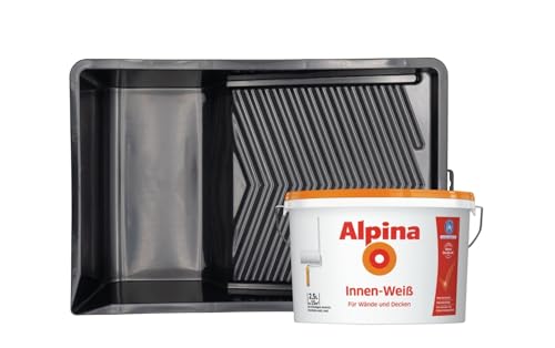 Alpina Wandfarbe Innen-Weiß matt + XXL Farbwanne – hohe Deckkraft, tropfgehemmt, geruchsarm – für weiße Wände und Decken im Innenbereich - 2,5L