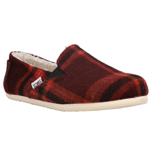 TOMS Womens Redondo Plaid Slip On Flats Casual - Red - Size 6 B3