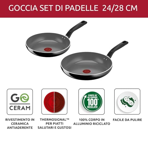 Lagostina Goccia Set 2 Padelle 24/28 cm, Rivestimento in Ceramica Antiaderente, Scorrevolezza Ottimale, Pulizia Facile, Thermo-Signal, Sicura, Compatibile con Induzione - Immagine 1