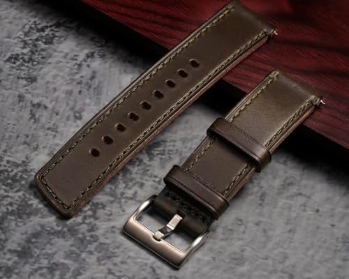Image of hemsut h Leather Watch Bands for Men, Horween Quick Release Leather Watch Strap Vintage Watch Replacement Wrap of 18mm, 20mm, 22mm