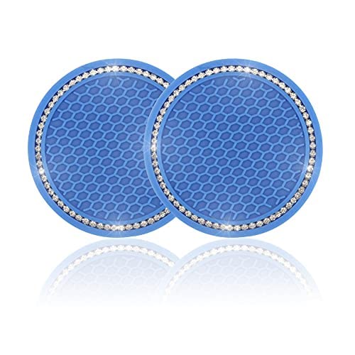 PGHRNE Porte-gobelet De Voiture, Ensemble De 2 sous-Verres Universels Antidérapants pour Porte-gobelet, Accessoires D'intérieur De Voiture avec Strass en Cristal (Bleu foncé) Cover
