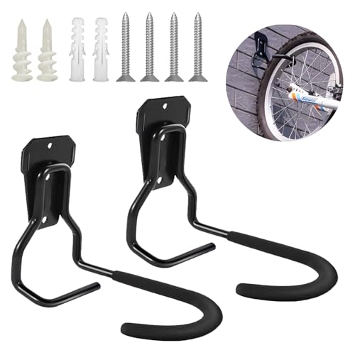 Homshsjhkis 2 Pcs Porta Bici da Muro, Portabici Muro, Supporto Bici Muro Appendi Ganci Appendere, Ganci Accessori Bicicletta con Imbottiture Anti Graffi, Supporto Appendi Garage per Garage e Parete