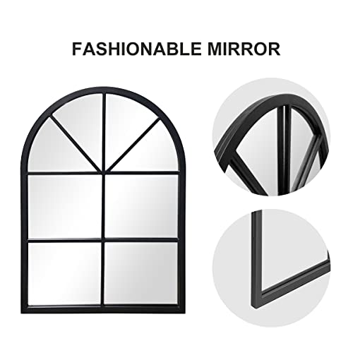 Zmycz Wall Mounted Mirror, Arched Bathroom Mirror, Farmhouse Window Mirror For Wall, Arched Top Mirror With Metal Frame, Vanity Mirror For Living Room Or Bedroom, Black (20"X28") #TOP2