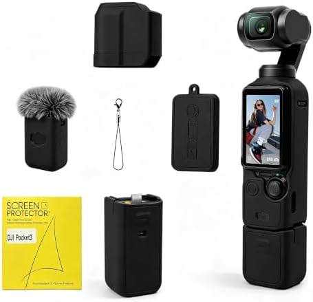 HRhousaen Soft Silicone Protective Case Set for DJI Osmo Pocket 3/Xtra Muse Camera, Anti-Scratch Lightweight Full Coverage Pocket 3 Case Cover Skin with Screen Protectors & Mic Cover Sleeve, Black - 1