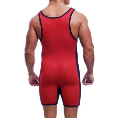 DLSMDOUS Herren Wrestling Unterhemden Ärmellose Sportunterstützer Wrestling Uniform Sport Bodysuit Jumpsuits Zum Spaß 4309 Rot M