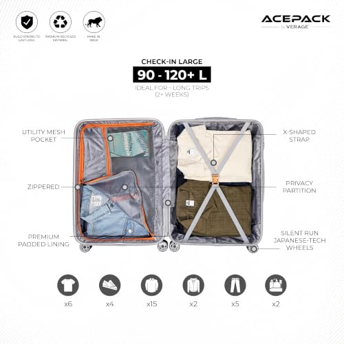 Image of ACEPACK by Verage - STARLINK Unbreakable Hard Side Polypropylene Luggage Large Check in 103L | Lightweight Suitcase Set with 360 Silent Spinner Wheels, Number Lock,Telescopic Handle & 3 Year Warranty