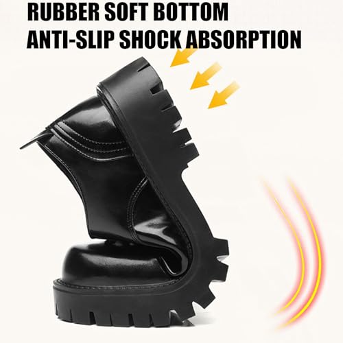 Men's Leather Platform Block Heel Oxfords Classic Round Toe Lace Up Lug Sole Soft Bottom Business Work Dress Shoes Non-Slip Heightening Derby Shoes3