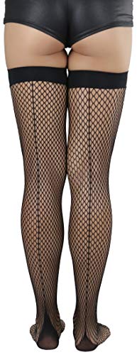 Image of ToBeInStyle Women's Wide Floral Lace Fishnet Thigh Hi Stockings