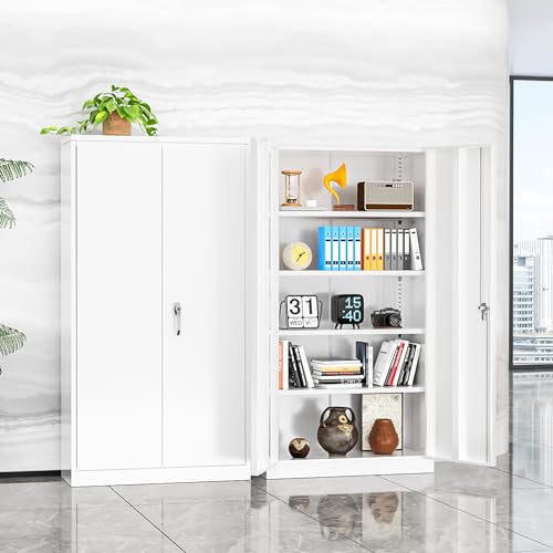 Image of INTERGREAT White Metal Storage Cabinet, 72 inch Locking Steel Cabinets with 2 Door and 4 Adjustable Shelves, Tall Metal Cabinet for Home Office, Garage, Warehouse
