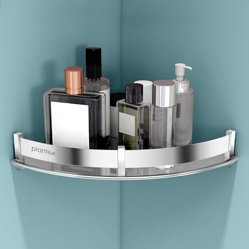 Image of Plantex Corner Shelf for Bathroom Wall /Stainless Steel Bathroom Shelf /Side Corner Shelf /Bathroom Storage Organizer (12x12 inches, Chrome)