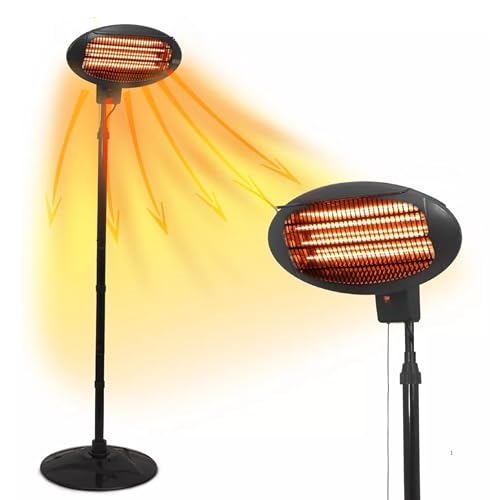 Free-Standing Outdoor Electric Patio Heater 2KW, Adjustable, Weatherproof, Black