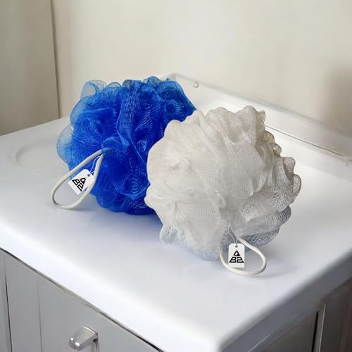 Image of QBZ Large Bath Loofah Sponge Scrubber Exfoliator for High Lather Cleansing (BLUE &WHITE, 1 Count (Pack of 2))