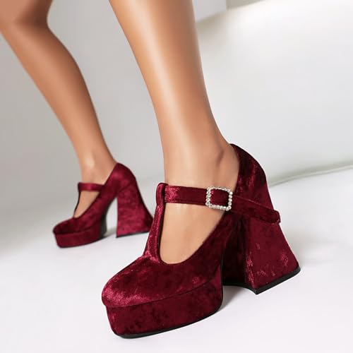 Image of KOKOMOMO Womens Lace Flower Heels Goth Platform Shoes Chunky High Heel Mary Janes Gothic Shoe