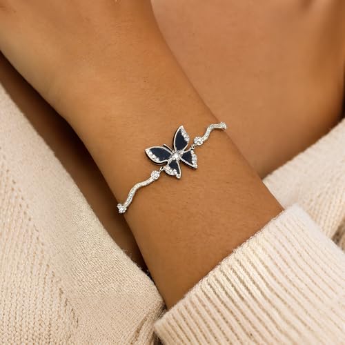 Dainty Bow Butterfly Rhinestone Link Bracelet for Women, Handmade Adjustable Bowknot Drop Cubic Zirconia Chain Bracelets Prom Jewelry Gift2