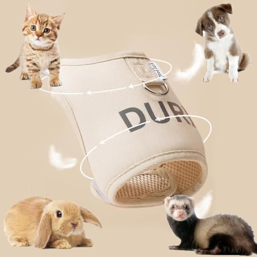 MANON ROSA Rabbit Harness Leash Set Escape Proof Walking Gear Adjustable Reflective Letter Print Pet Vest for Bunny Dog Kitten Cat Ferret Small Animals (Medium,Khaki)
