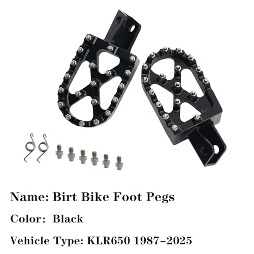 Image of Motorcycle Footpegs CNC for Kawasaki KLR650 1987-2025 Black | Motorcycle KLR650 Footpegs CNC Foot Pegs Footrest for Kawasaki KLR650 1987-2018, 2022-2025, Black, Aluminum, Rear