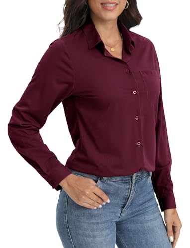 Image of Soft Wrinkle-Free Button Down Stretch Shirts for Women, Breathable Moisture-Wicking Casual Work Dress Tops