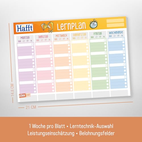 Häfft® A5 Lernplaner Block mit 50 Blättern - Wochenplaner mit To-Do-Liste, Wiedervorlage, Lernpaketen, Zielen u.v.m. - nachhaltig und klimafreundlich