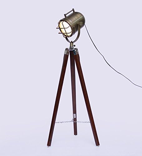 NAUTICALMART Beautiful Floor Standing SHEESHAM Wood and Brown Finish Tripod Floor LAMP