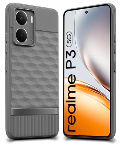 Image of WOW IMAGINE Back Cover for Realme P3 5G with Hexa Cube Design | Ultra Slim Soft Rubberised Case | Inner Velvet Fabric | Matte Silicone Flexible Mobile Case | Camera Protection - Grey