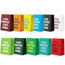 RACETOP 50 PCS Custom Printed Kraft Paper Bags, Personalize Paper Bags for Small Business, Personalized Gift Bag with Medium Size, Shopping Bag, Birthday Gift Bag, Party Bag