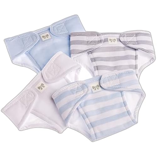 JC Toys Baby Doll Washable and Reusable Eco Diapers 4 Pack Fits Dolls 14 to 18 inch in Blue/White/Grey