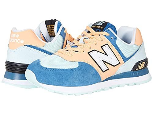 Image of New Balance Women's 574 V2 Playground Sneaker, Light Mango /Oxygen Blue, 11.5 M