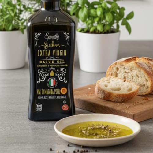 Image of Premium Sicilian Extra Virgin Olive Oil - Val di Mazara PDO, Smooth & Cold-pressed - 16.9 fl oz Glass Bottle (1, 16.9 fl oz)