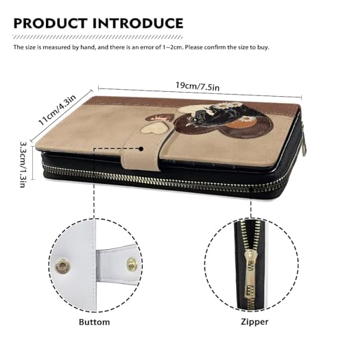 Image of COEQINE Ladies Wallets Pink Leopard Heart Black Printed Leather Phone Long Clutch Purses Check Coin Change Holder