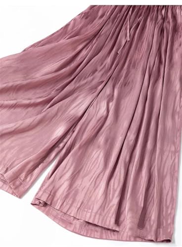 Womens Silk Elastic Waist Solid Color Wide Leg Pants Comfy Casual Flowy Pant with Pockets4