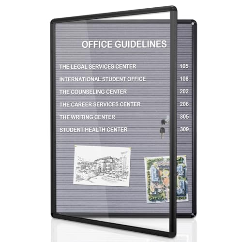 38x28 in Enclosed Bulletin Board Letterboard, Grey Felt Display Case by EVERSUPPLY - Used condition - US$69.78