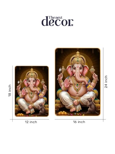 Image of The Next Decor Shri Ganesh Ji | Glass Finish Ganesh Ji Wall Art | Ready to Hang | Vastu | Pooja Room Gift | Living Room Bedroom | Size: 18x12 Inches