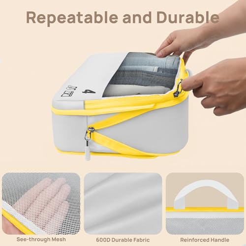 7 Set Compression Packing Cubes Travel Accessories Expandable Packing Organizers (White) - Thumbnail 7