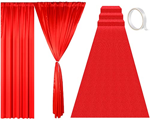 Tapis de piste rouge 7,8x9,1m avec rideau de fond et ruban adhésif pour fête