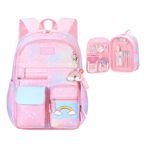 HANXIUCAO Mochilas grandes para meninas, mochilas para adolescentes, meninas, mochila para escola primária, alunos do ensino fundamental, Rosa 01, 45x32x18cm, Mochilas Daypack
