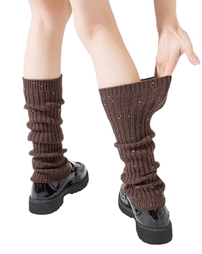 Yawlsow Stulpen Damen Knöchelwärmer Winter Gestrickte Beinwärmer für Mädchen Frauen Leg Warmers Y2k Rüschen Beinstulpen niedlich Kawaii Kniestrümpfe Harajuku-Zubehör für Warm Ballett Yoga Tanz