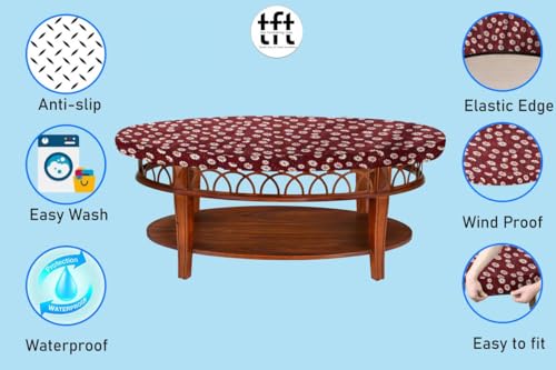 Image of The Furnishing Tree Elastic Oval Center Table Cover WxL 16x48 in Inches Polyester Floral Pattern Red White