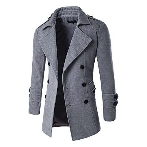 Image of Lu's Chic Men's Double Breasted Coat Korean Trenchcoat Fashion Dress Jacket Slim Fit Business Casual