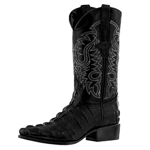 Texas Legacy Mens Black Western Leather Cowboy Boots Crocodile Tail Print J Toe 13.5 2E US